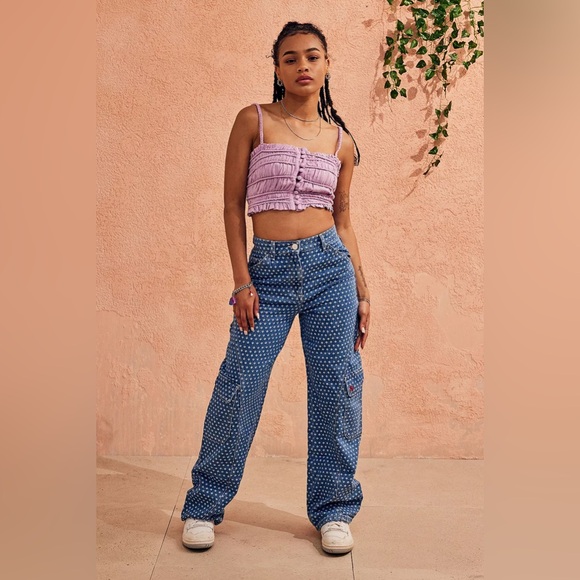 Damson Madder Maya Flower Jacquard Cargo Jeans in indigo blue co-ord UK 6 US 24 - Picture 11 of 14